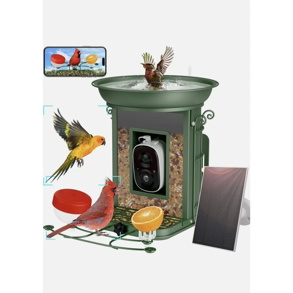 Smart Bird Feeder AI 1080P Camera Solar Powered Portable Bath Tray Birds Cage AU